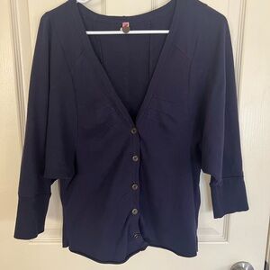 Free People Navy Button Front Cardigan Top 3/4 Sleeve Stretch Size M